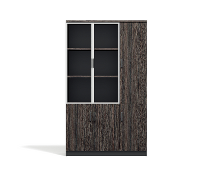 RYE Office Cabinet With 2 Glass Swing Doors - Dark Walnut