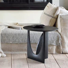 UNIK Nordic Style Hand Crafted Round Solid Black Modern Side Table