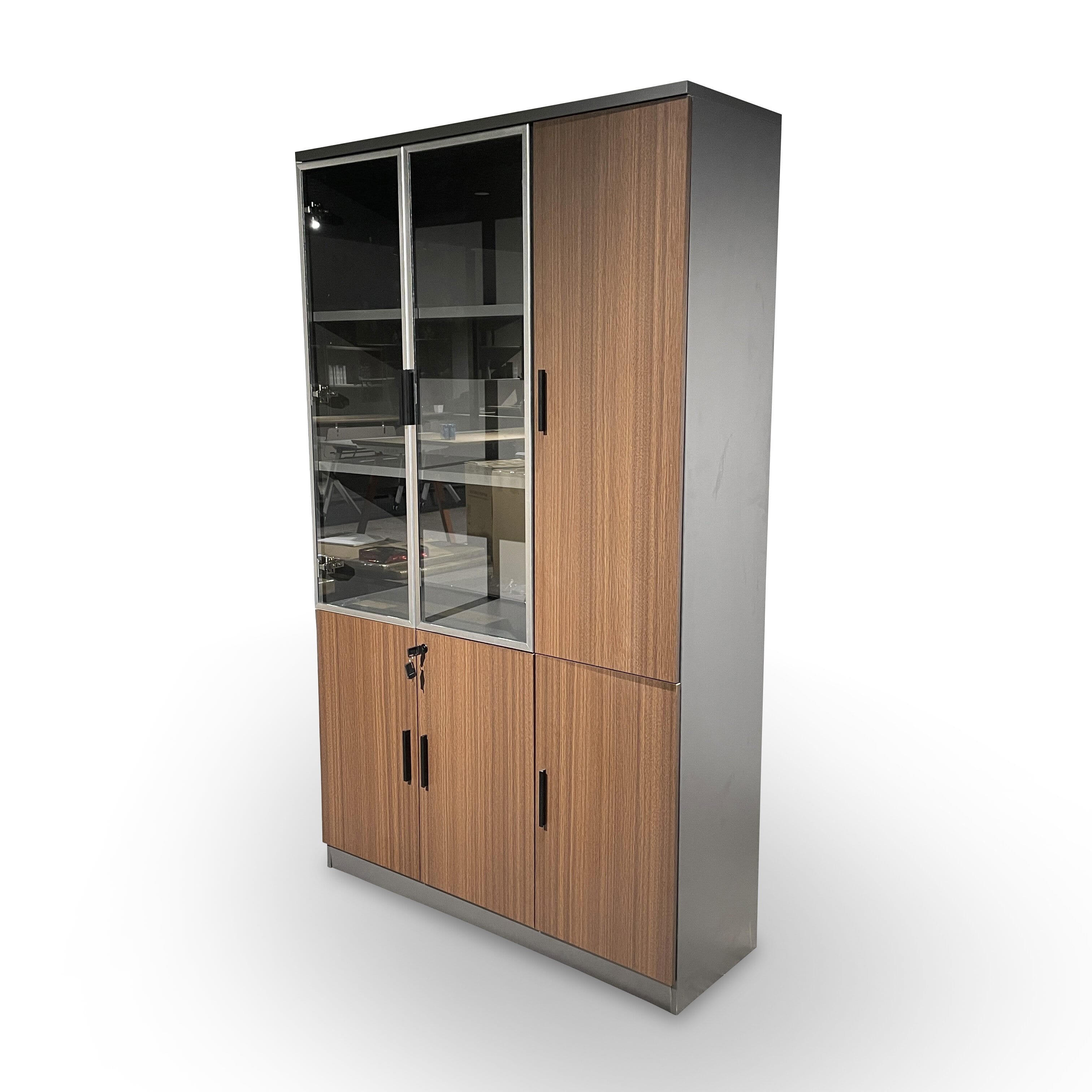 RYE Office Cabinet With 2 Glass Swing Doors - Brown Walnut