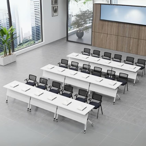 Folding Desk with Wheels Office Meeting Table Training Folding Study Table for Two